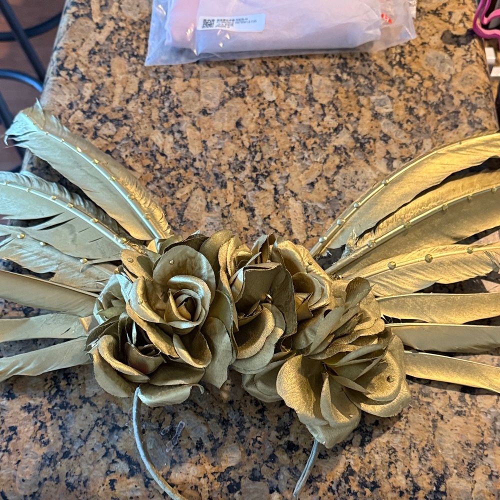 Gold Floral Feather Headband